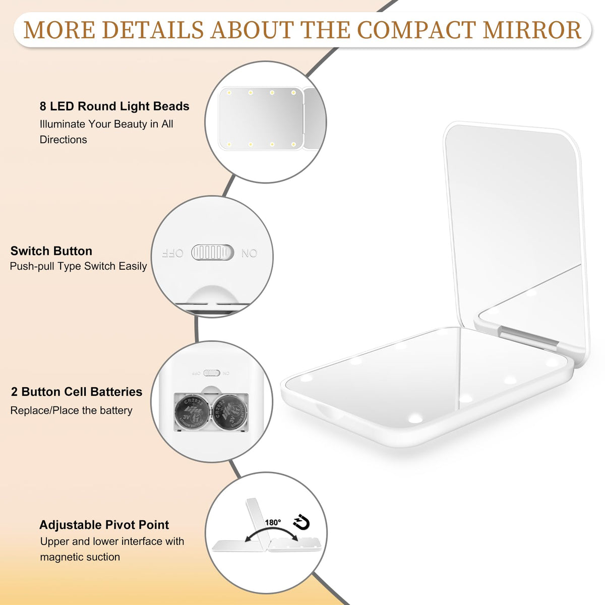 Kakuje Compact Mirror open at 180 degrees showing both sides