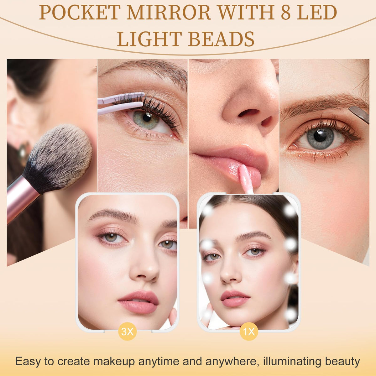 Kakuje Compact Mirror with LED lights, side view