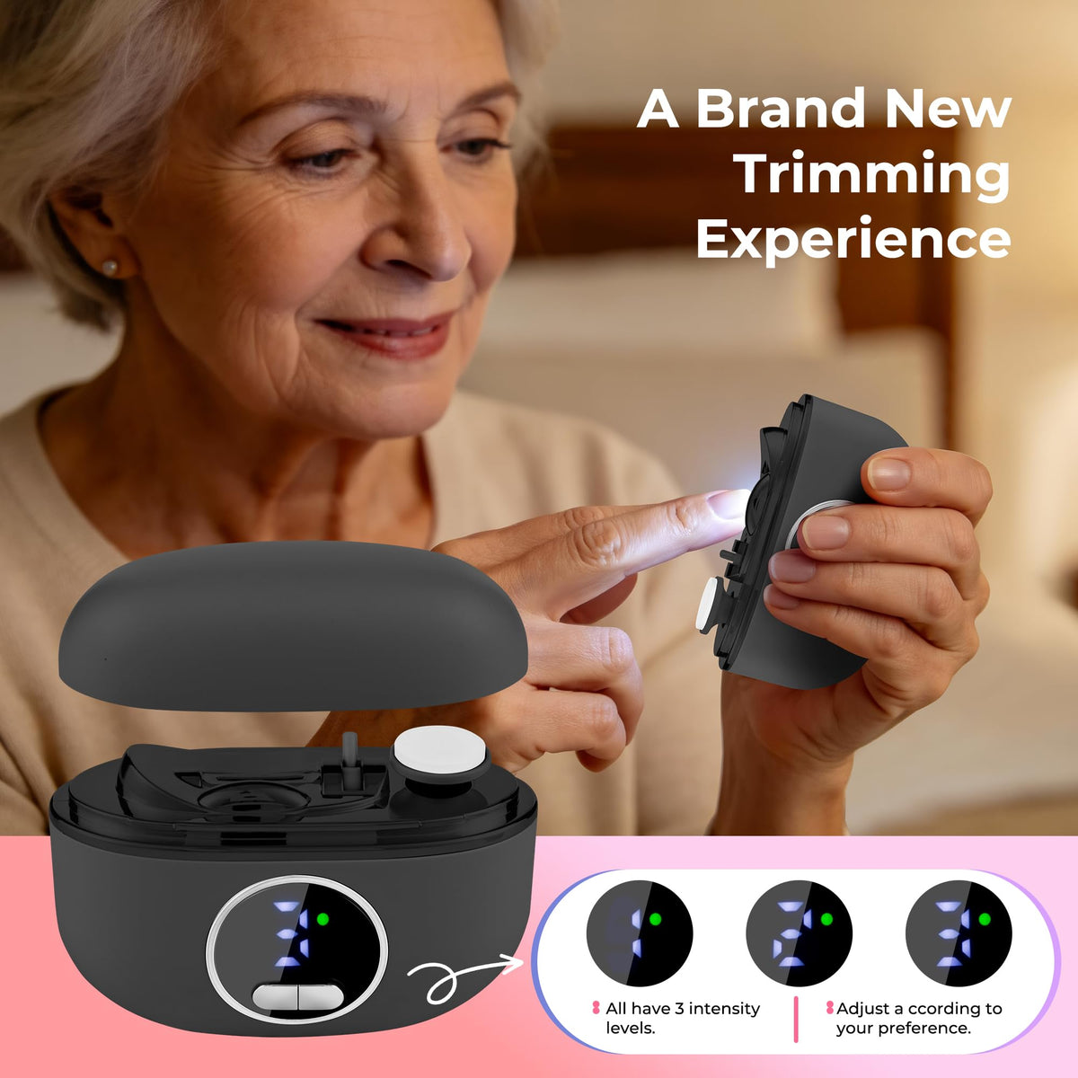 Kalapa Electric Nail Clipper side view showing smart display