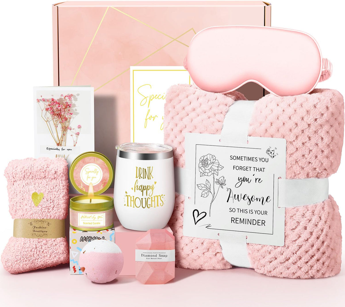 Kalokey Spa Gift Basket Set with flannel blanket and bath products