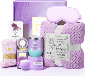 Kalokey Spa Gift Basket Set with lavender scented candle and bath bomb