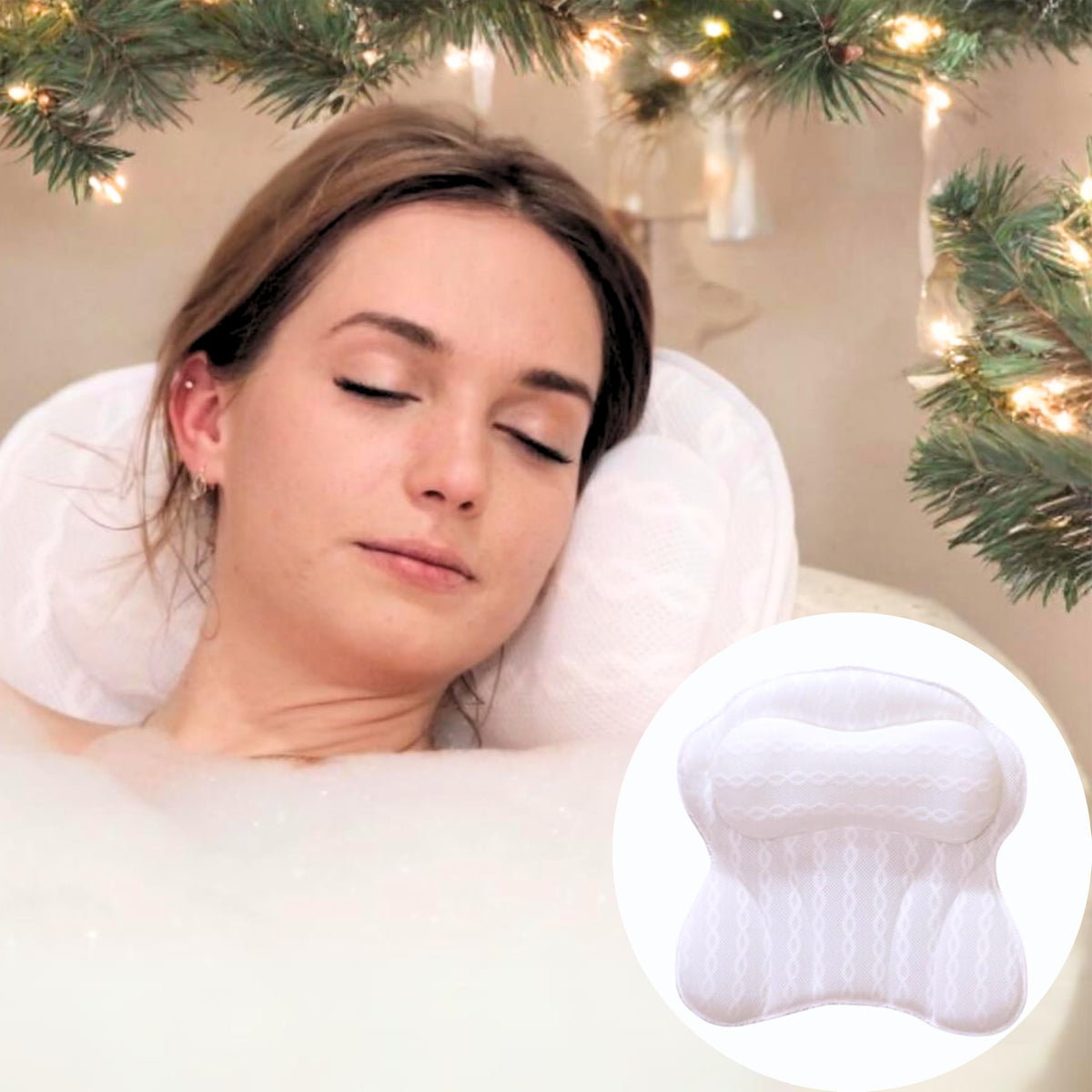 KANDOONA Bath Pillow 17x17 inch front view with ergonomic design