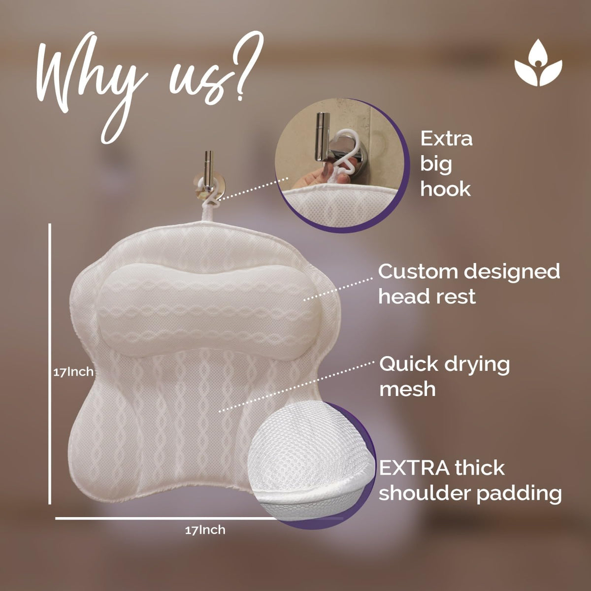 KANDOONA Bath Pillow in a bathtub demonstrating neck support
