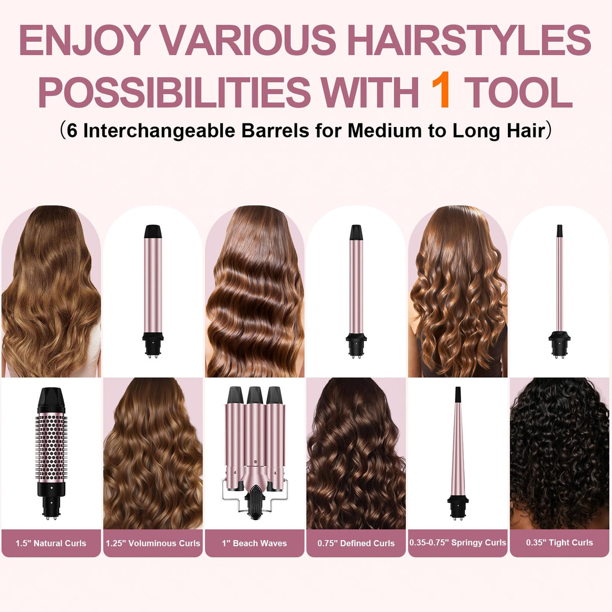 Karrong 1" three-barrel curling iron close-up
