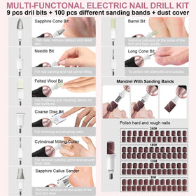 Karrong nail drill with various sanding bands and bits