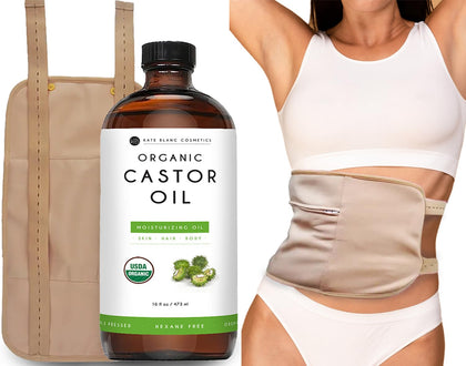 Kate Blanc Cosmetics Castor Oil Pack with 16oz amber glass bottle