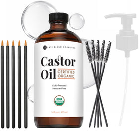 Kate Blanc Cosmetics Organic Castor Oil 16oz glass bottle front view