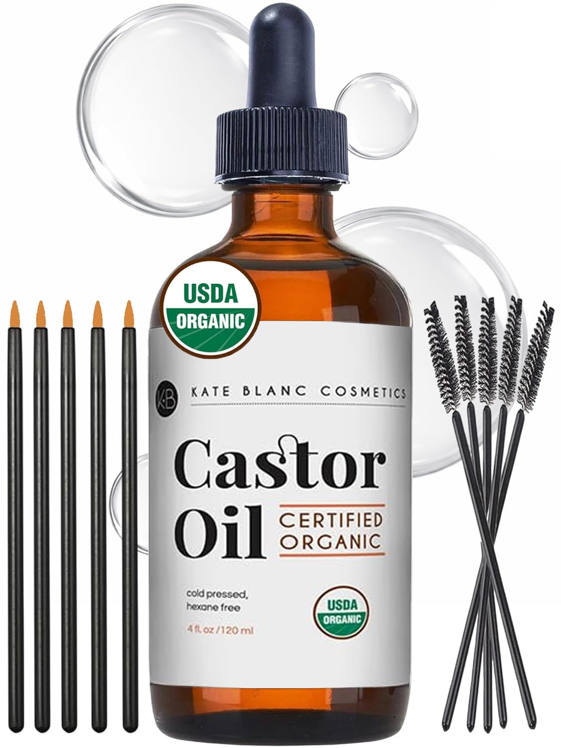 Kate Blanc Cosmetics Organic Castor Oil 4oz bottle front view