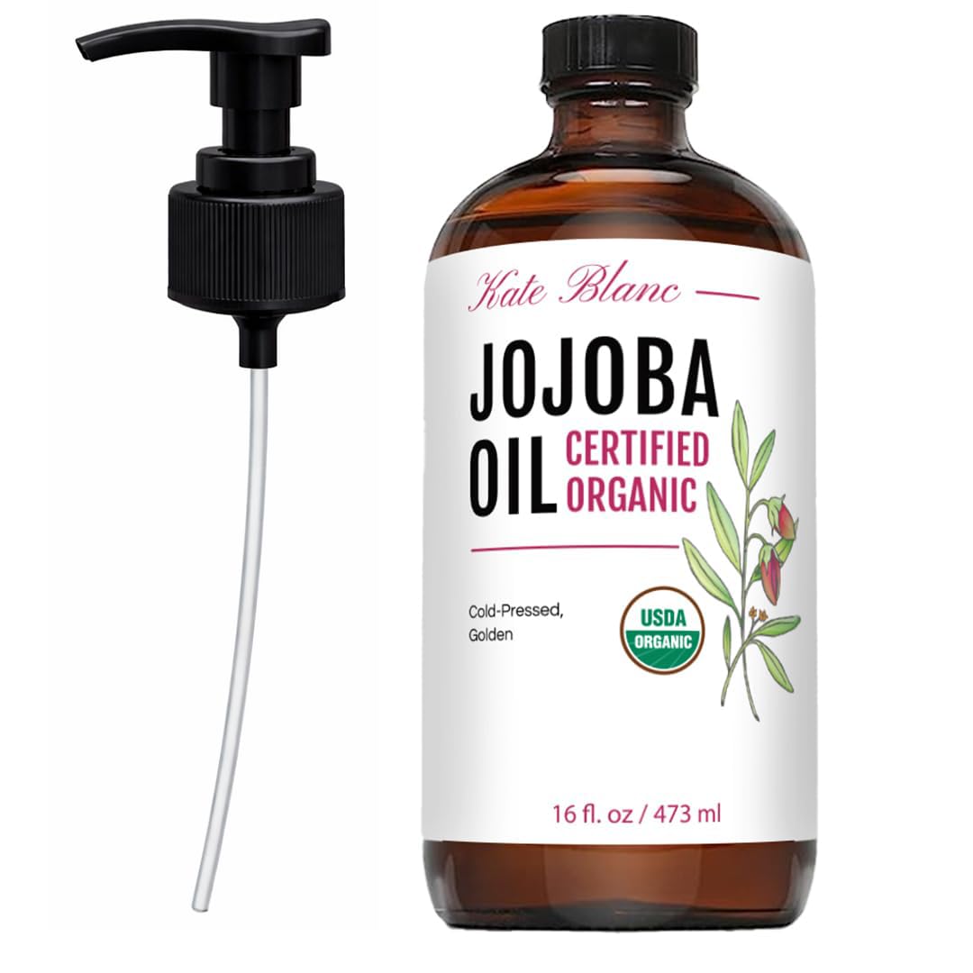 Kate Blanc Cosmetics Organic Jojoba Oil 16oz glass bottle front view