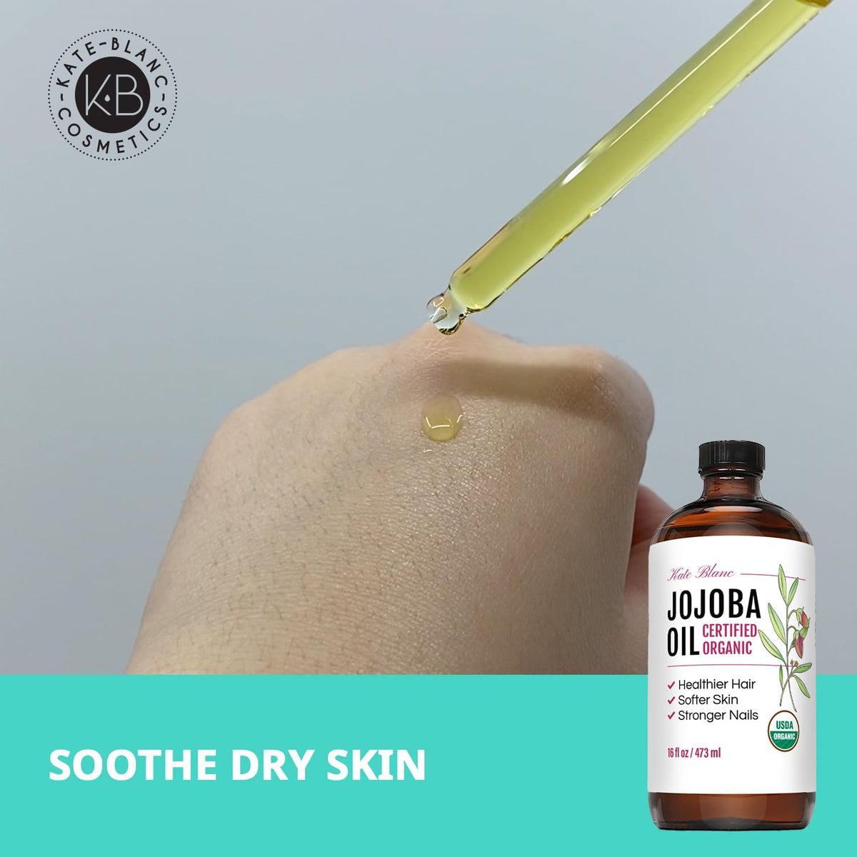 Kate Blanc Jojoba Oil beside a gua sha tool