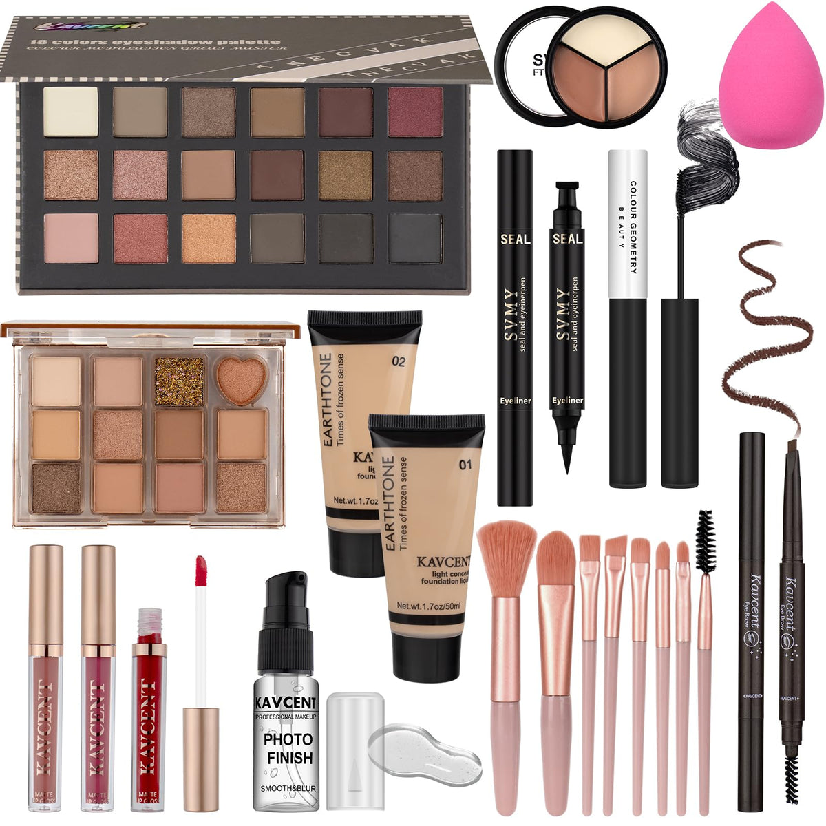 KAVCENT Makeup Kit for Teens 18 colour eyeshadow palette front view