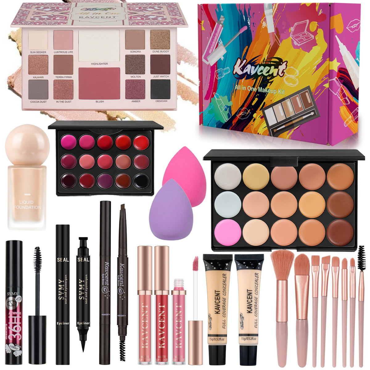 KAVCENT Makeup Kit front view showcasing all included items