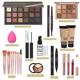 KAVCENT Makeup Kit lip gloss and liquid foundation close-up