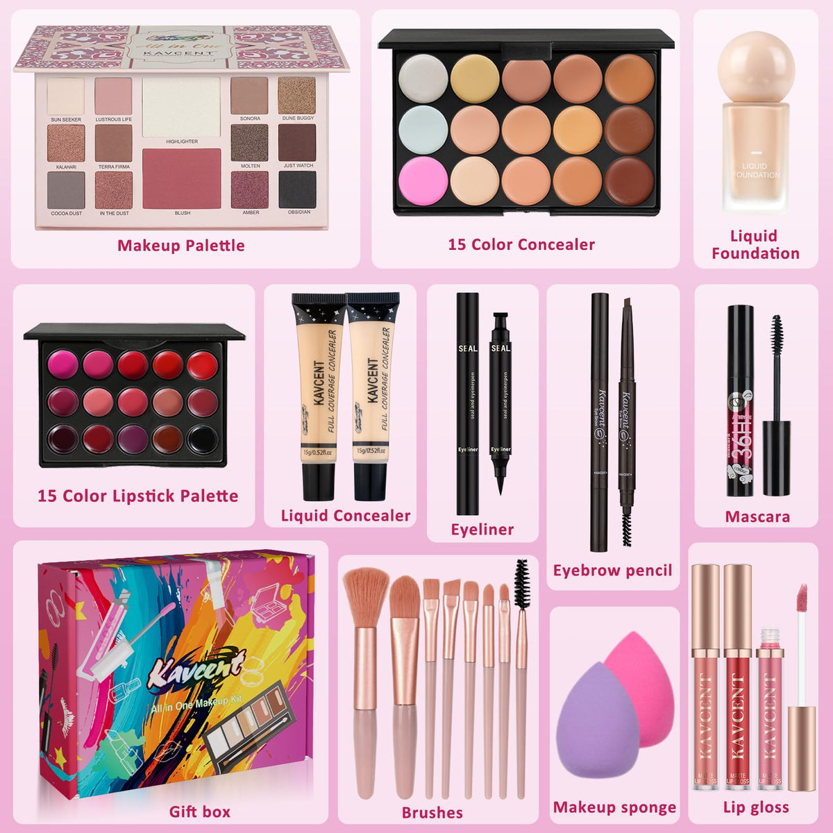 KAVCENT Makeup Palette showing vibrant 14 eyeshadow colours