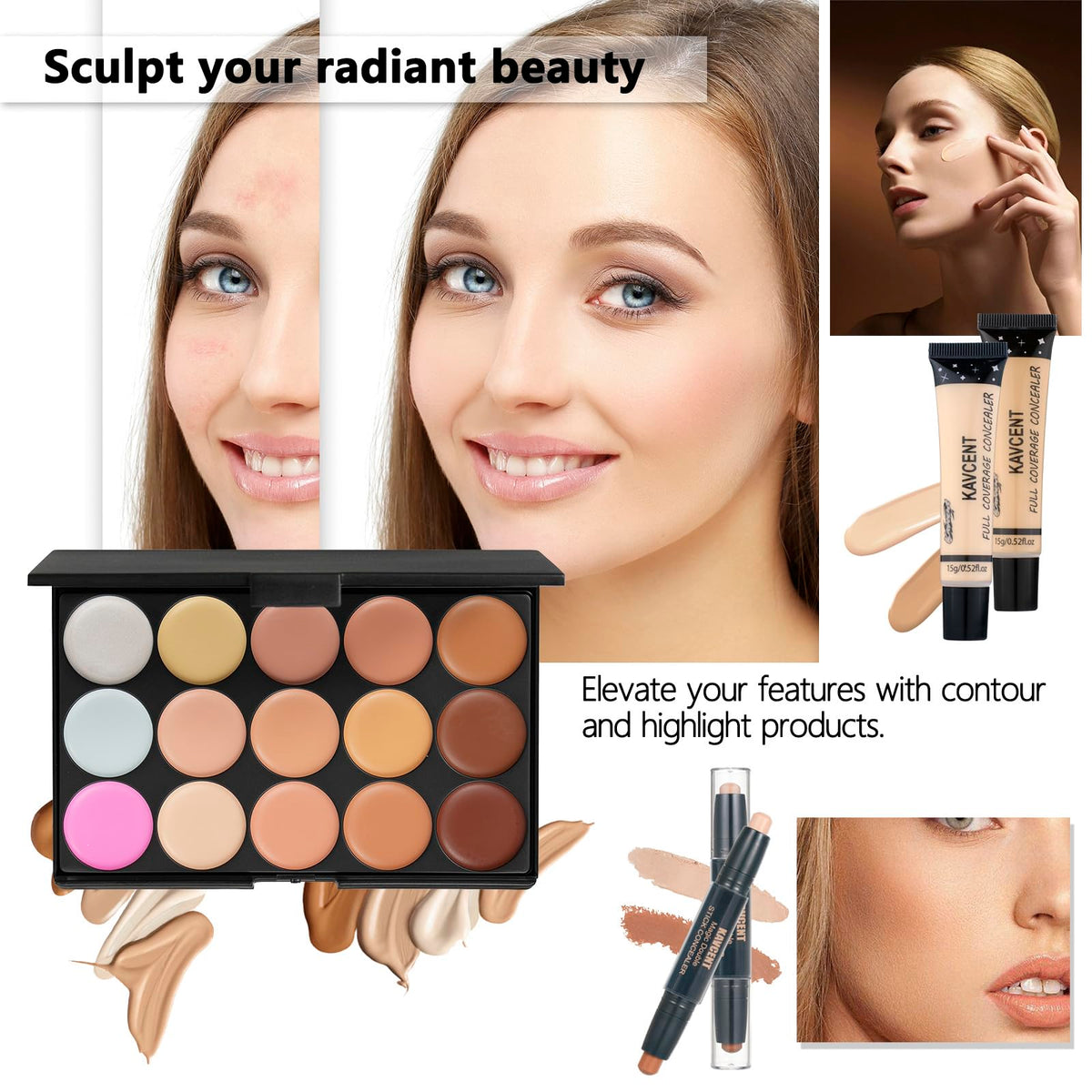 KAVCENT Makeup Set displayed with all included items