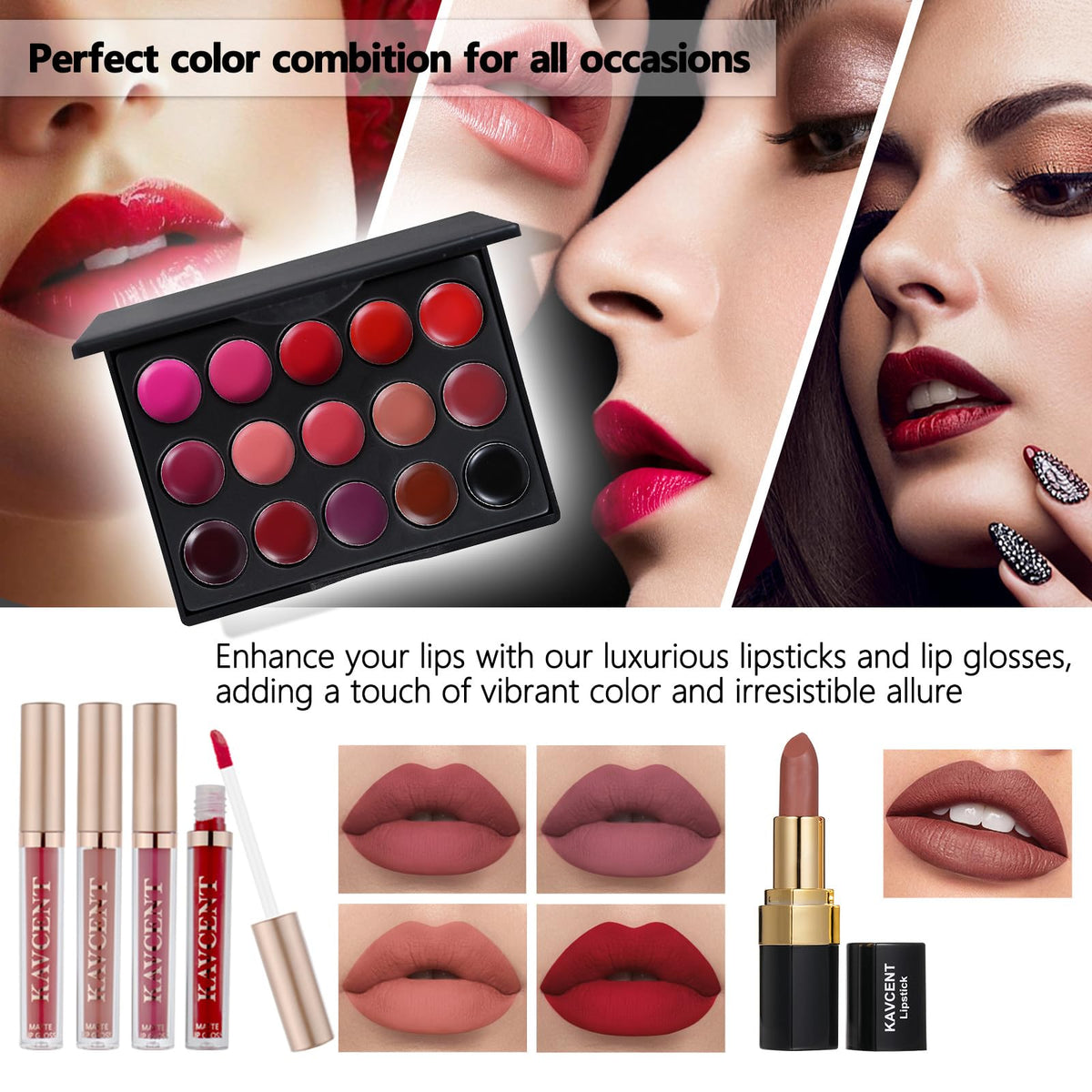 KAVCENT Makeup Set featuring eyeshadow palette and lip gloss