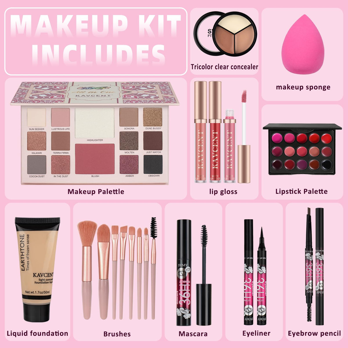 KAVCENT Makeup Set for Teens eyeshadow palette close-up