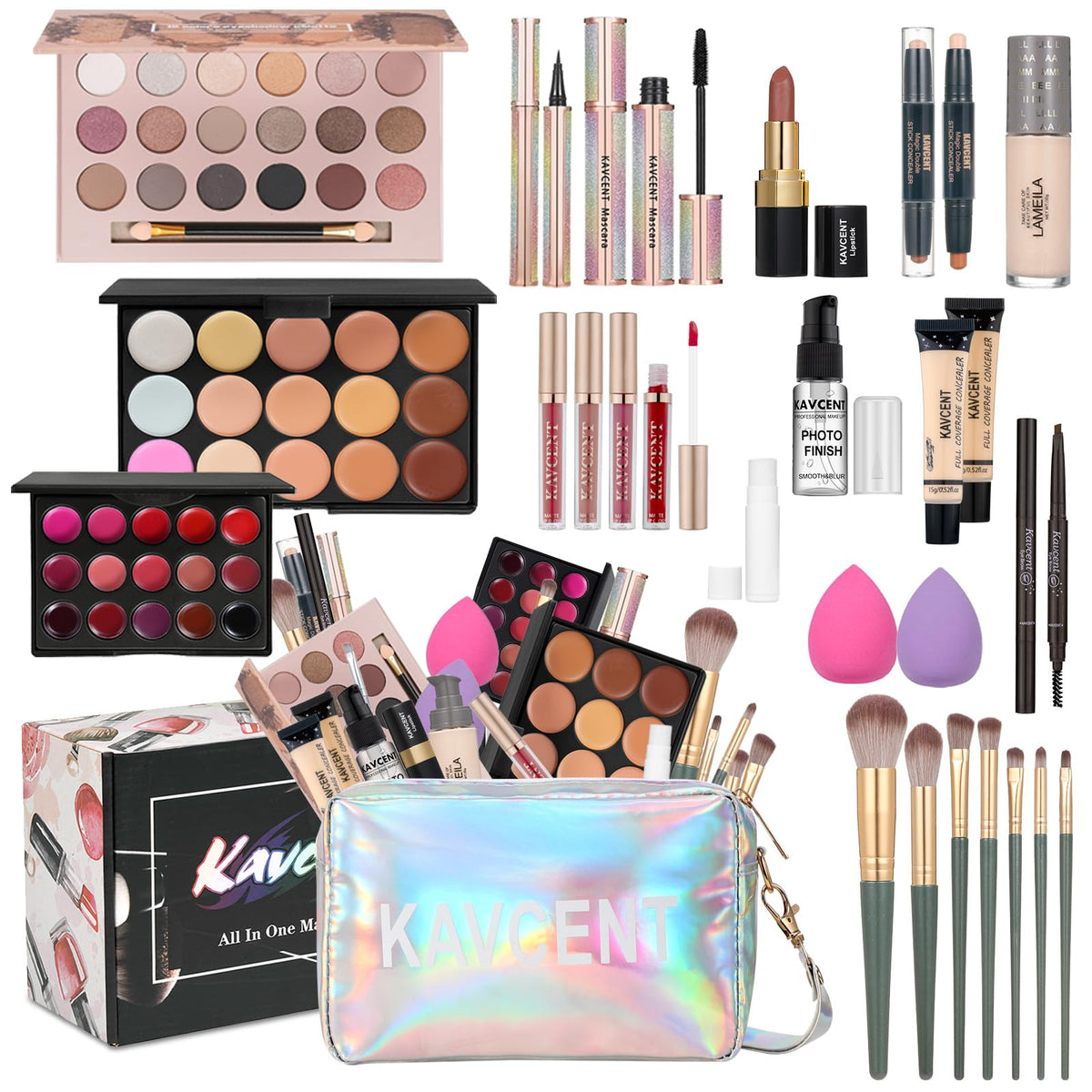 KAVCENT Makeup Set for Teens, full kit with eyeshadow and lipstick