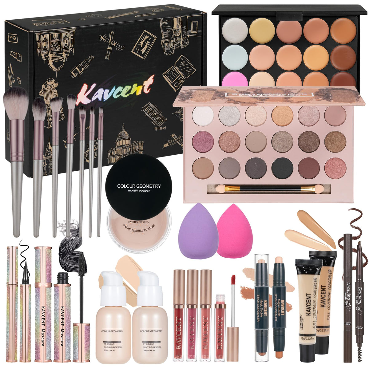 KAVCENT Makeup Set for Teens including 18 eyeshadow palette and tools