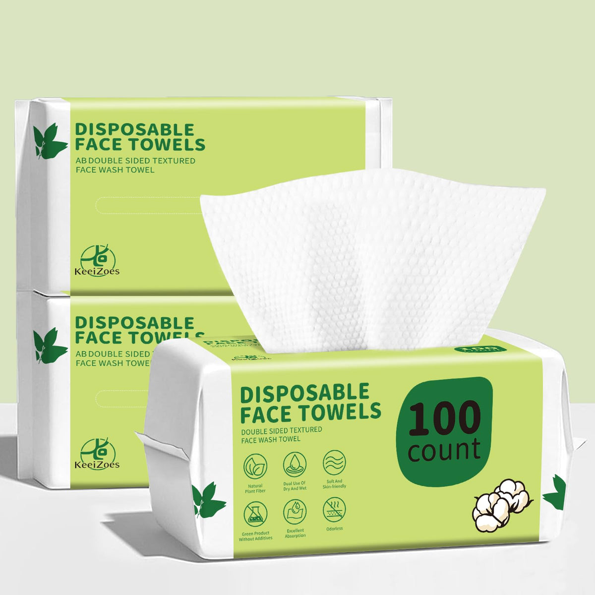 KeeiZoes Disposable Face Towels 300 Count packaging front view
