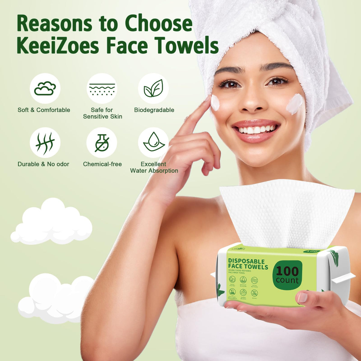KeeiZoes Disposable Face Towels displayed in a bathroom setting