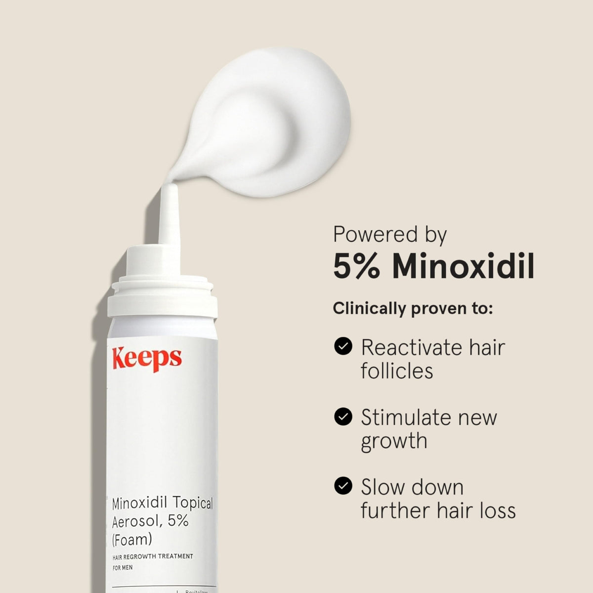 Keeps Minoxidil Foam 5% application instructions on bottle
