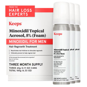 Keeps Minoxidil Foam 5% three bottles front view