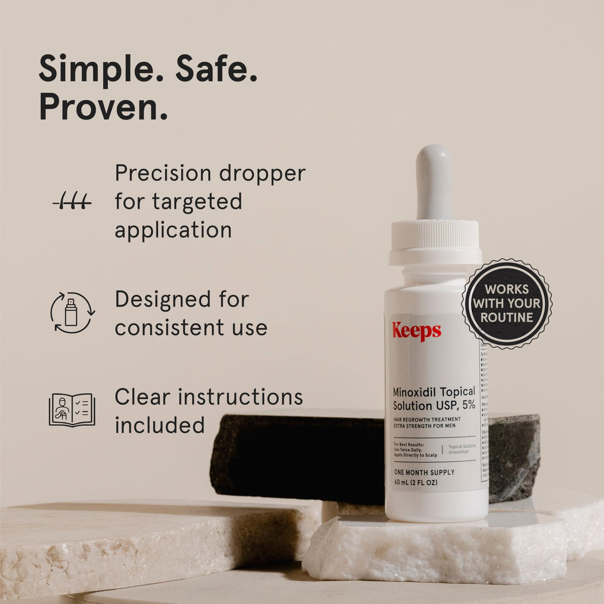 Keeps Minoxidil Solution 5% for Men side view of bottle