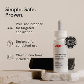 Keeps Minoxidil Solution 5% for Men side view of bottle