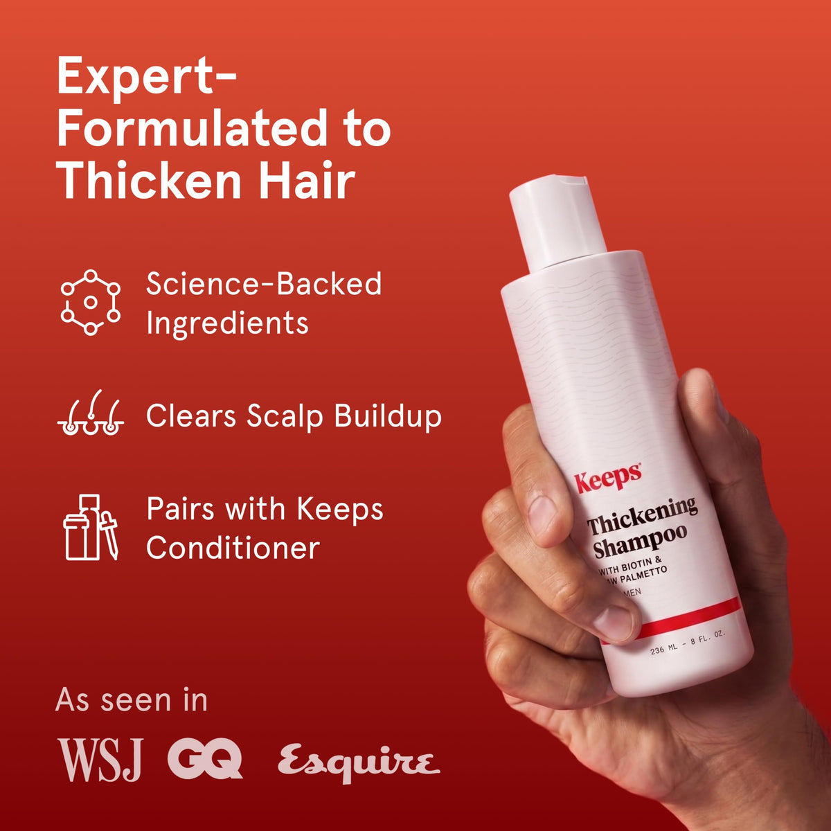 Keeps Thickening Shampoo for Men 8 Oz back view