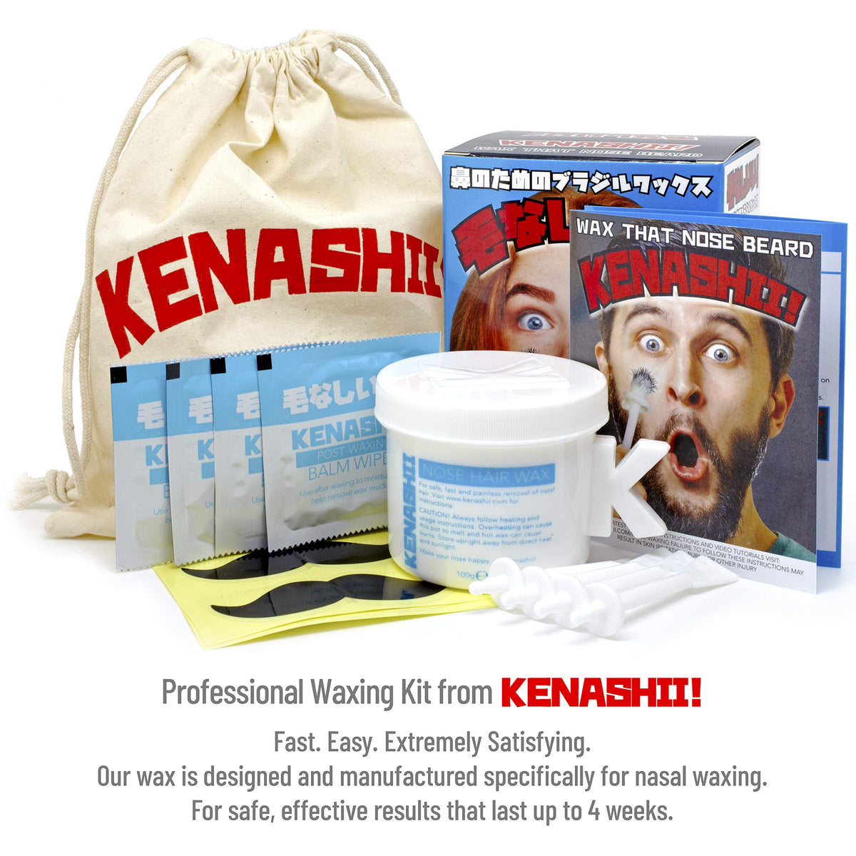KENASHII Nose Wax Kit with wax and applicators on a bathroom counter