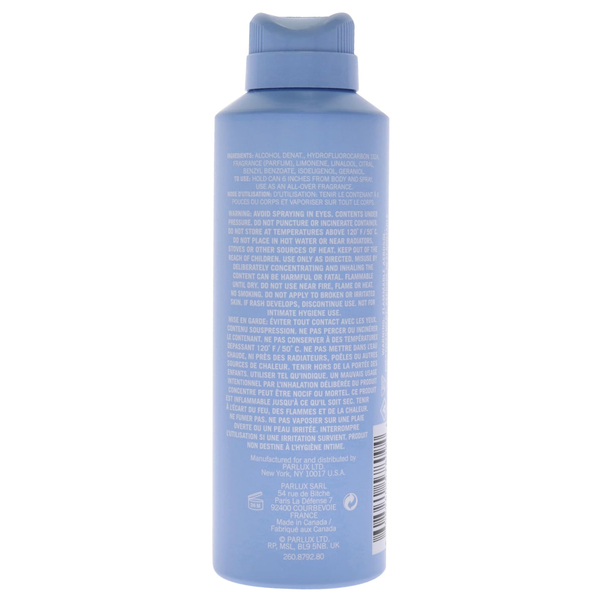 Kenneth Cole Blue Body Spray packaging with dimensions