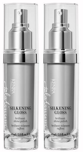 Kenra Platinum Silkening Gloss 2-pack front view with bottles