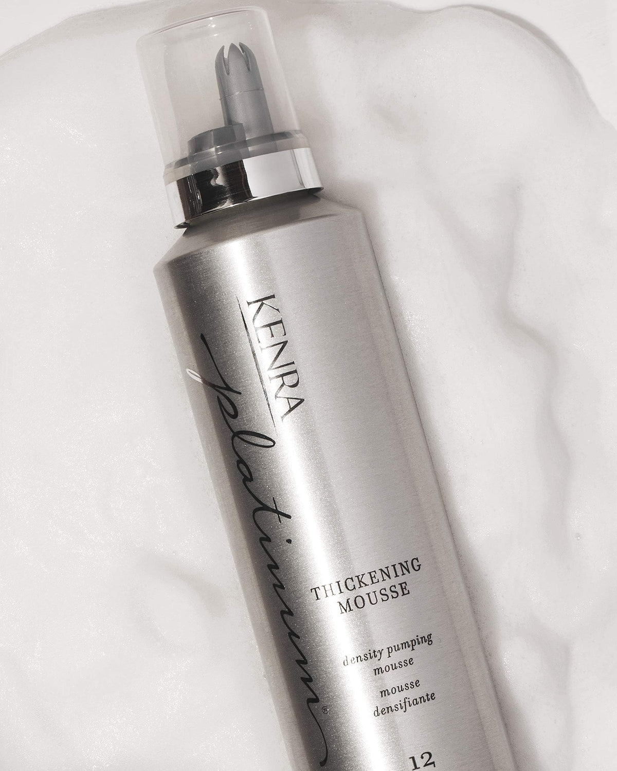 Kenra Platinum Thickening Mousse 12 on styled hair