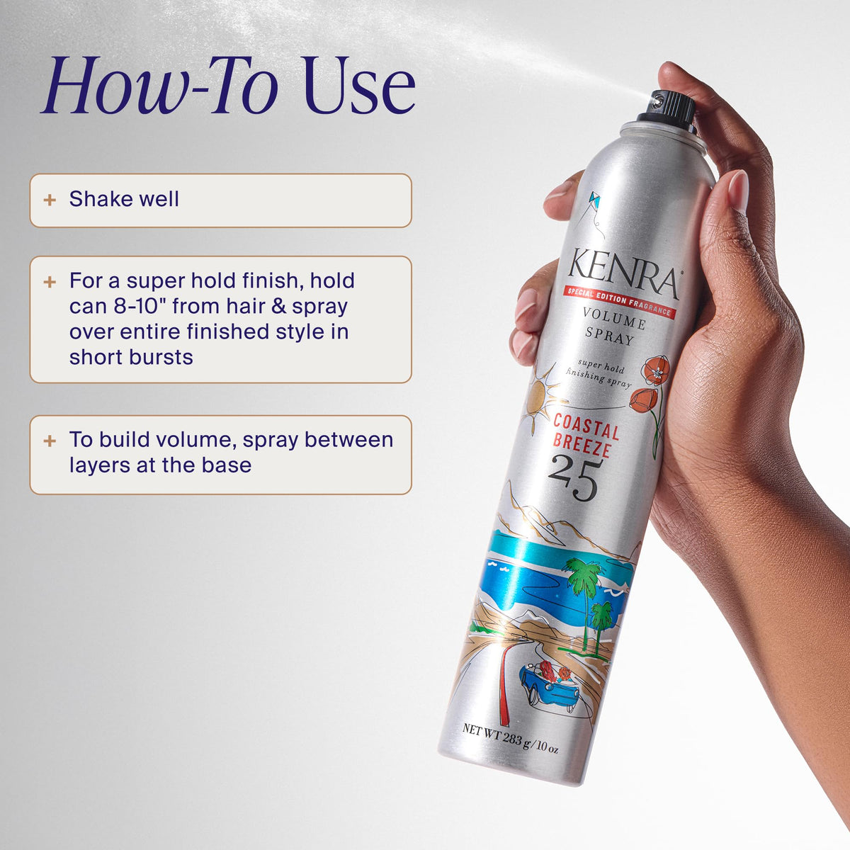 Kenra Professional Volume Spray 25 Coastal Breeze 10 oz cap and nozzle close-up