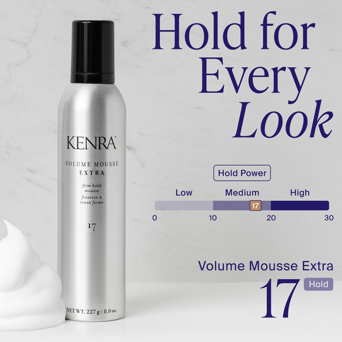Kenra Volume Mousse Extra 17 back view with ingredient list