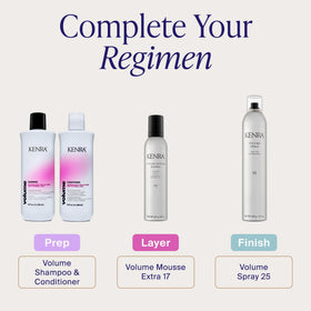 Kenra Volume Mousse Extra 17 lifestyle scene with hair tools