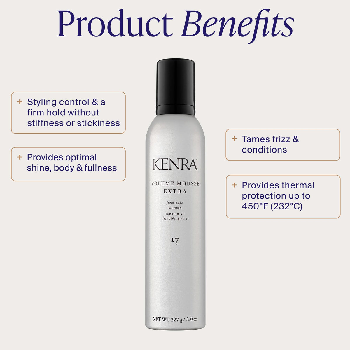 Kenra Volume Mousse Extra 17 side view showing nozzle