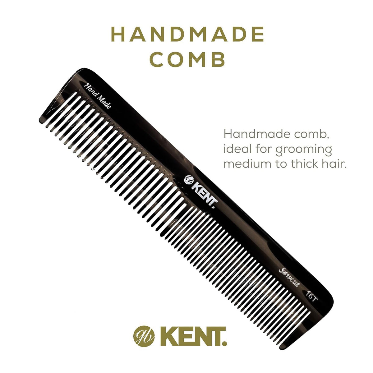 KENT 16T Black Graphite Comb side view with polished finish