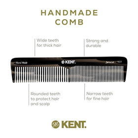 KENT 16T Black Graphite Hair Comb on a bathroom counter