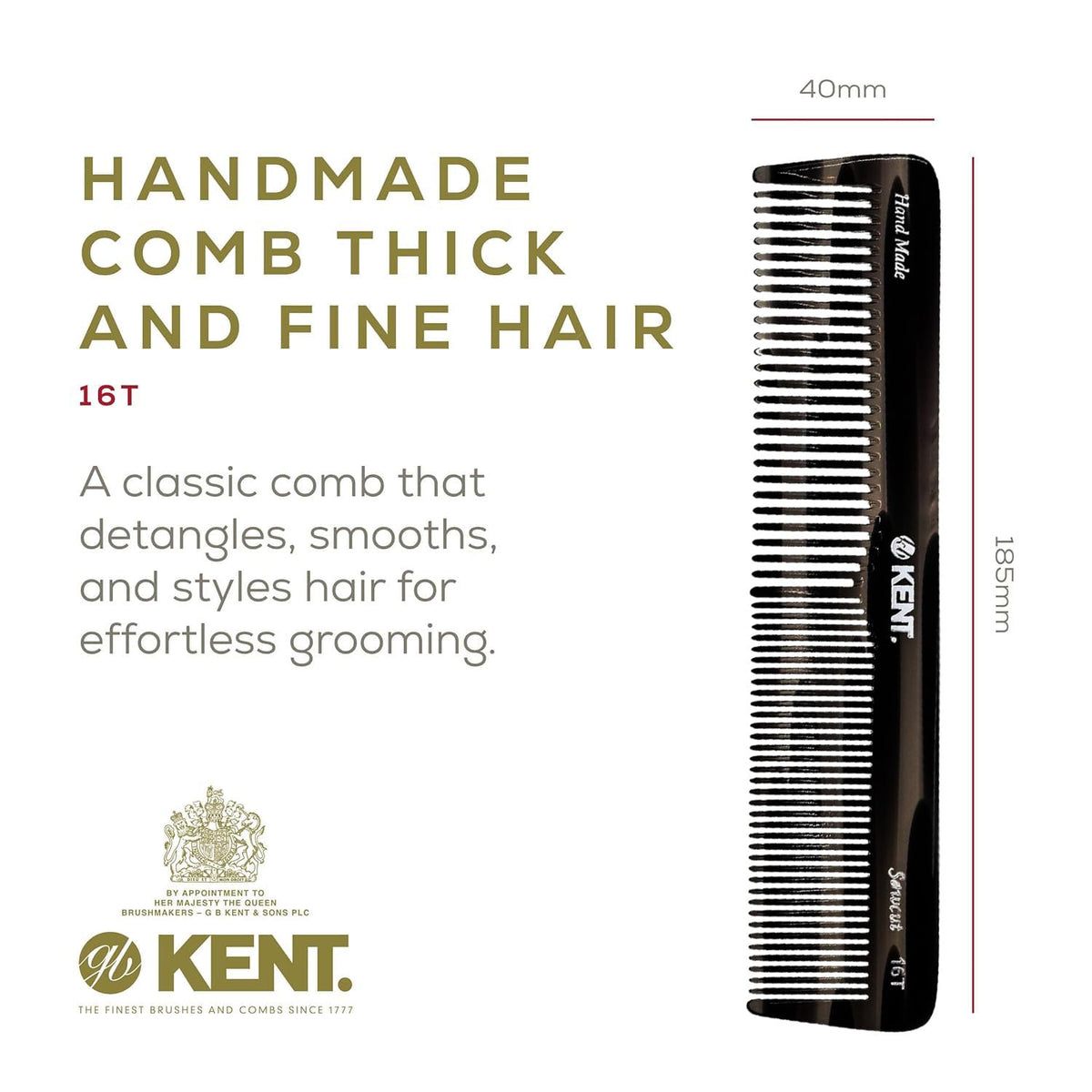 KENT 16T Black Graphite Hair Comb side view