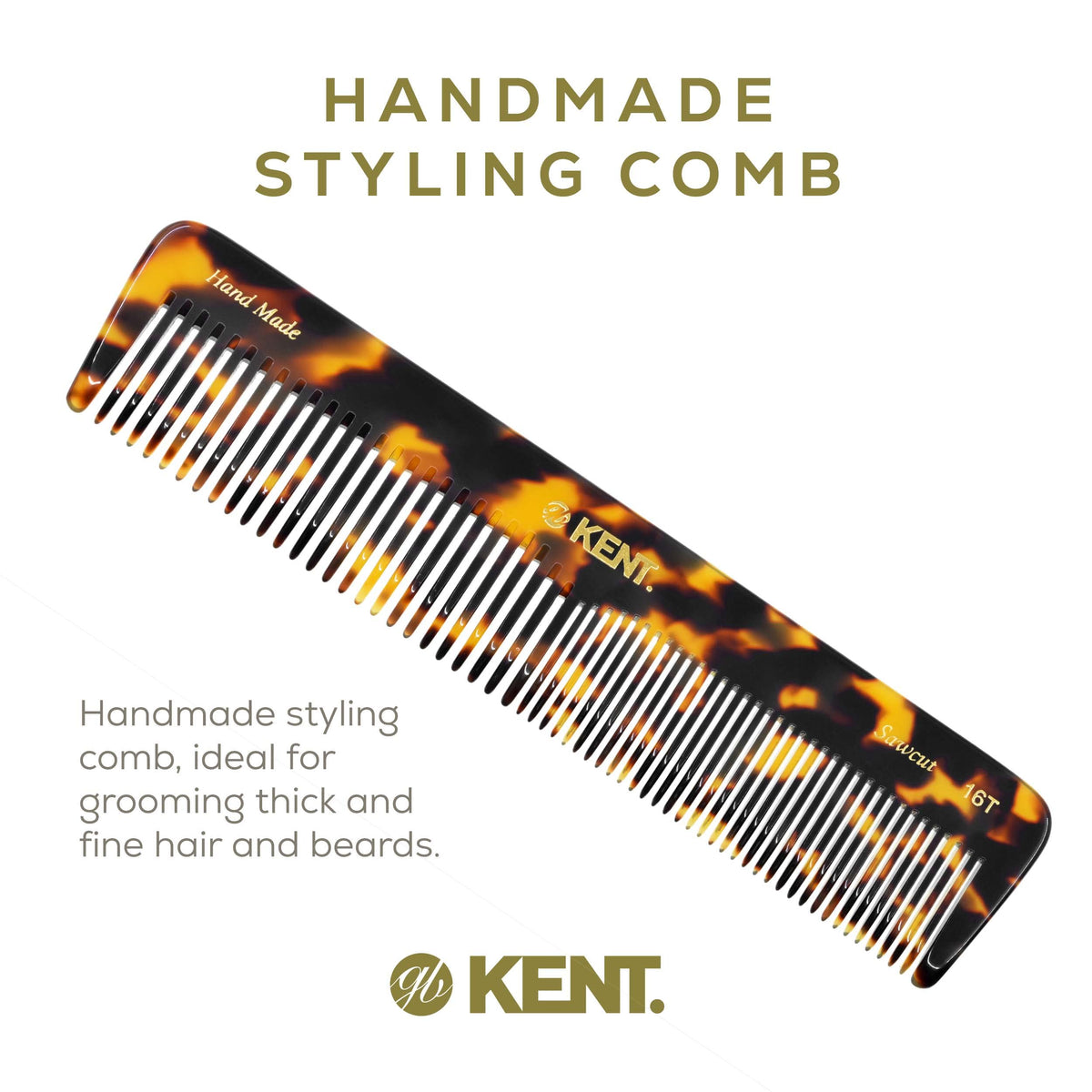 KENT 16T Hair Comb close-up of saw-cut teeth