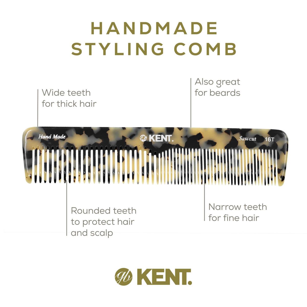 KENT 16T Hair Comb held in hand for styling