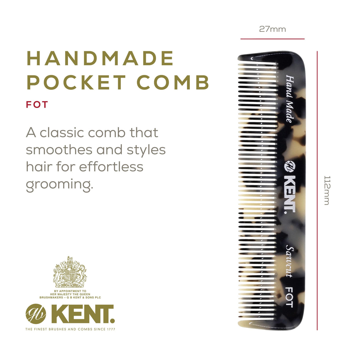 KENT Fine Tooth Comb 4.5 Inch side view