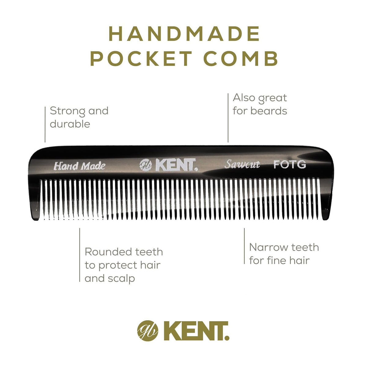 KENT Fine Tooth Comb side view showing size and design