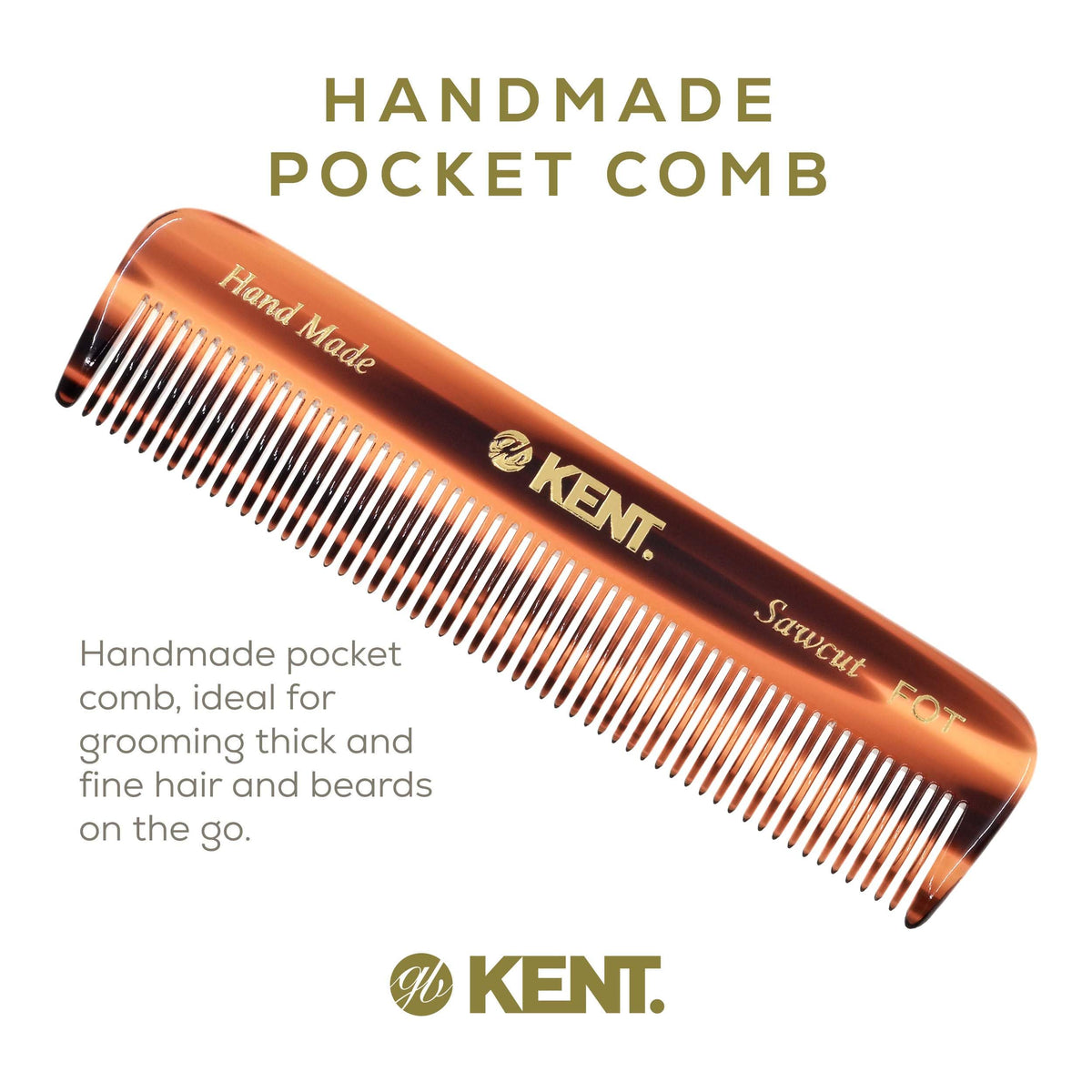 KENT Tortoise Fine Tooth Comb showing fine teeth for styling