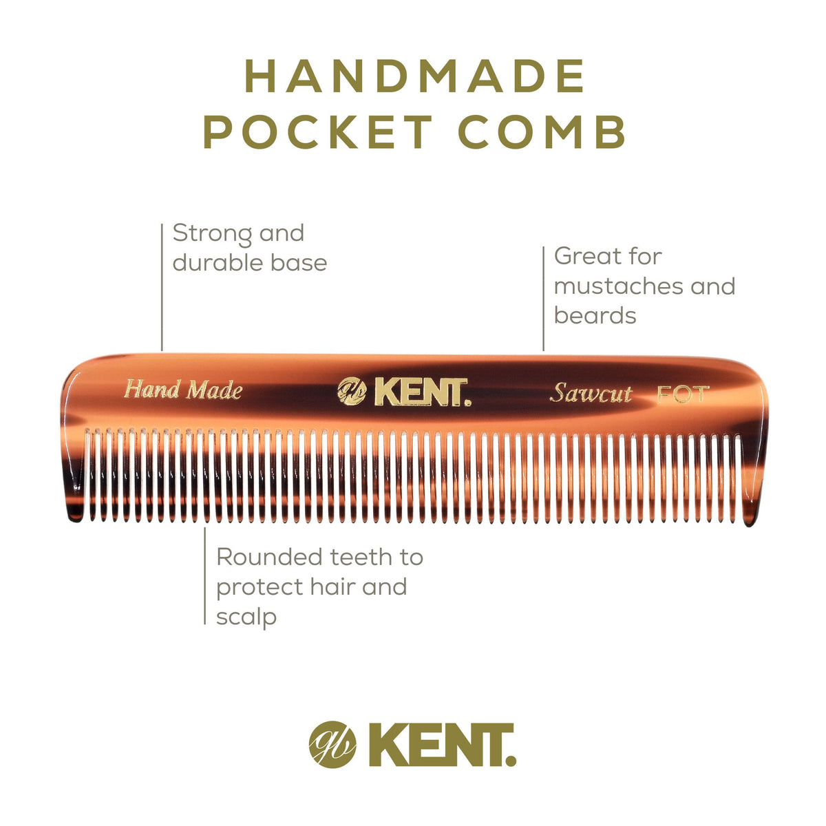 KENT Tortoise Pocket Comb on a wooden surface