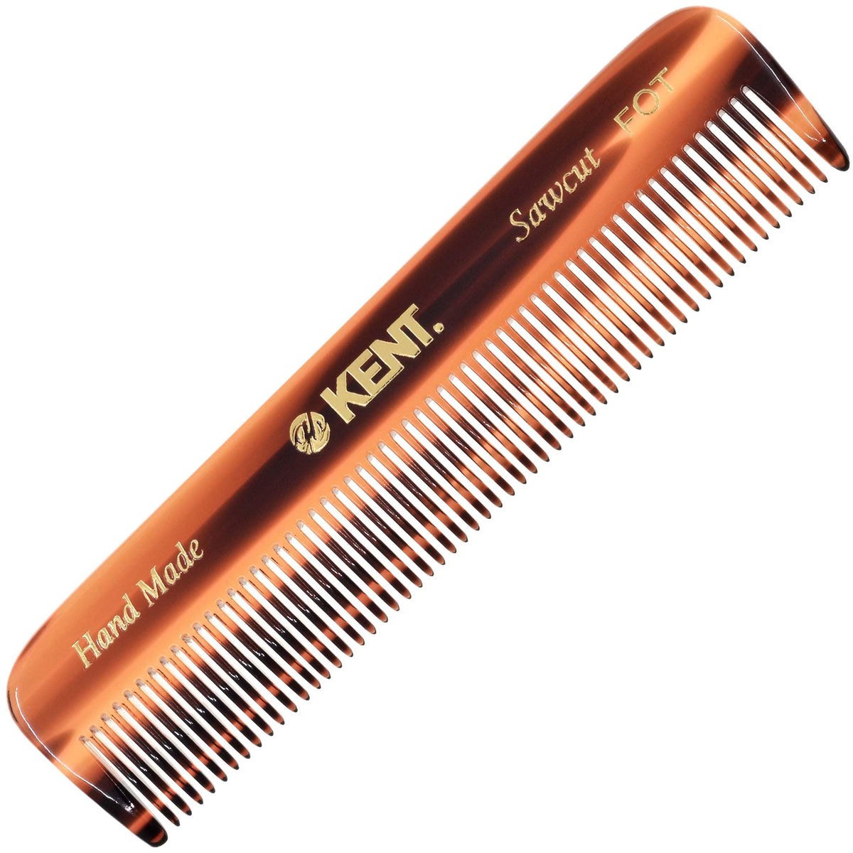 KENT Tortoiseshell Pocket Comb front view with rounded teeth
