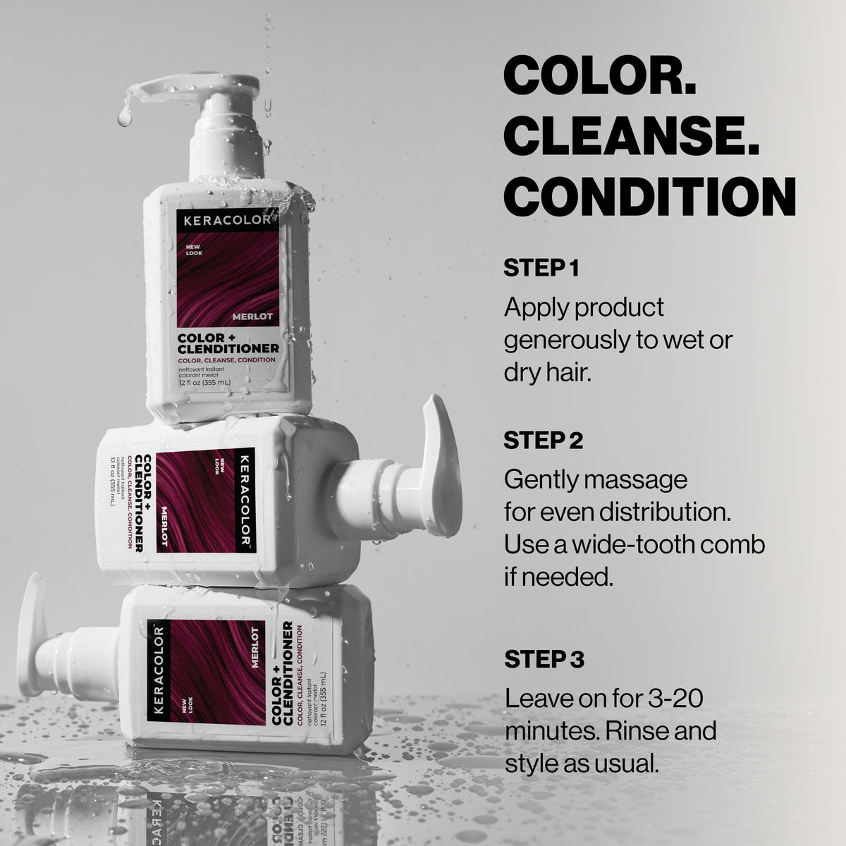 KERACOLOR Color + Clenditioner Merlot 12 Fl Oz in bathroom setting