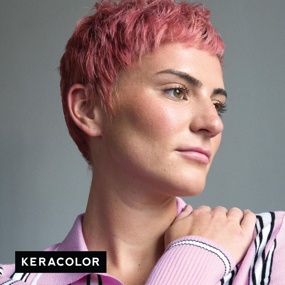 KERACOLOR Color + Clenditioner Rose Gold 12 Fl Oz application on hair